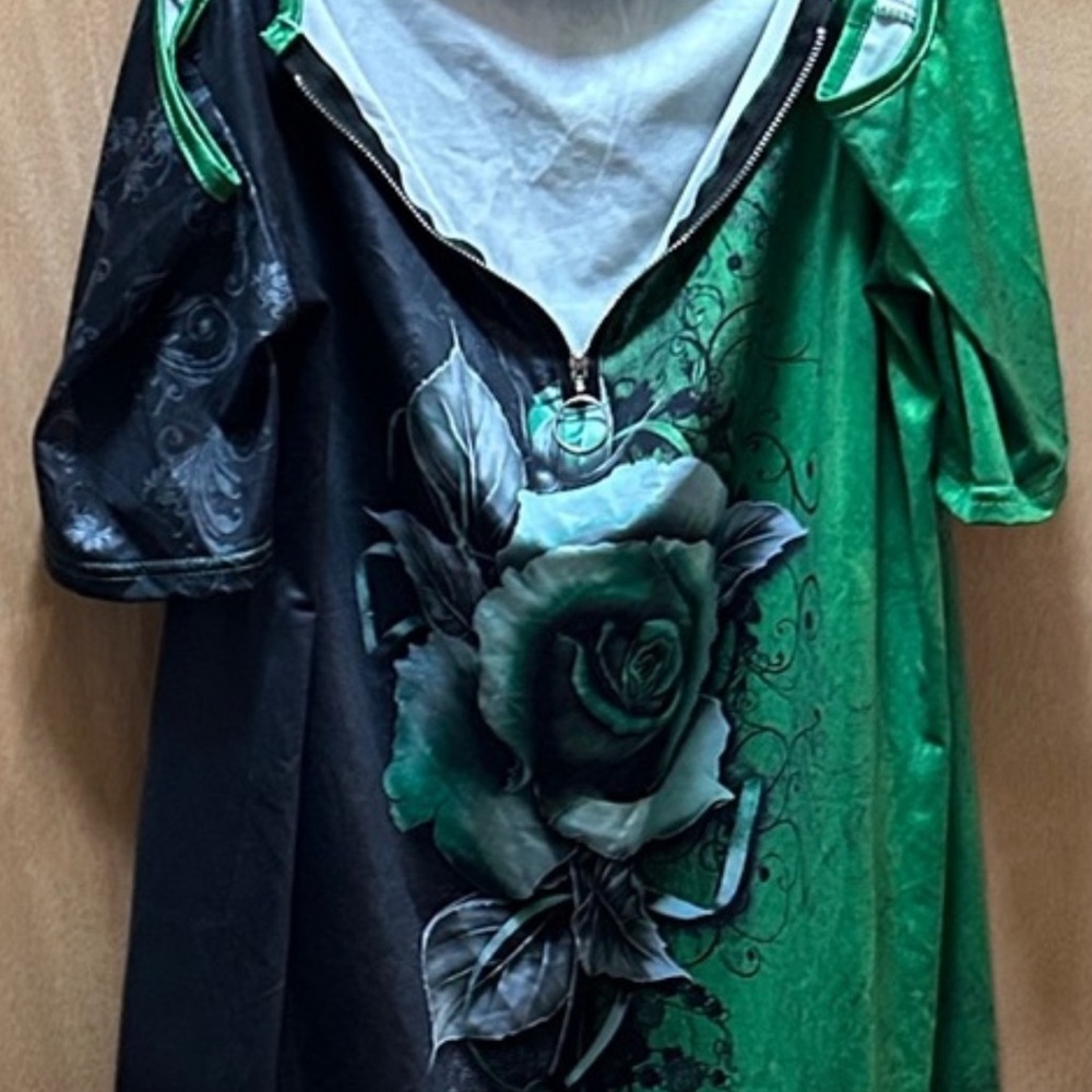 Sexy Green and Black Floral Women's Top